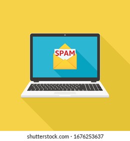 Laptop With Spam Email Vector Illustration, Flat Design