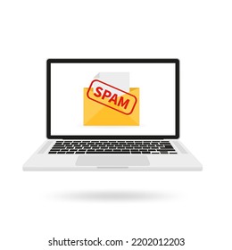 Laptop with spam message. Vector illustration