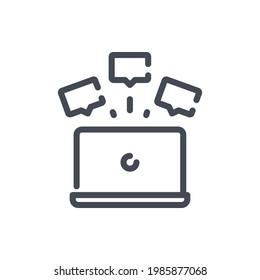 Laptop with spam messages line icon. Computer with pop up notifications vector outline sign.