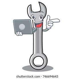 With laptop spanner character cartoon style