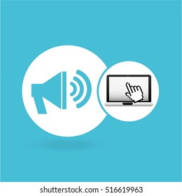 laptop speaker and cursor hand design vector illustration eps 10