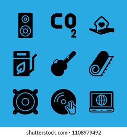 Laptop, Speaker, Speaker, Shelter, Biodiesel, Guitar Protector, Carpet, Co And Vinyl Vector Icon. Simple Icons Set