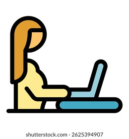 Laptop specialist help icon outline vector. Clinic care. Person team color flat