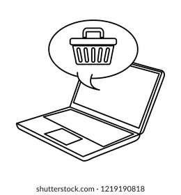laptop with speech bubble and basket shopping
