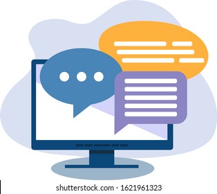 laptop with speech bubble communication dialog. Online chatting in cartoon laptop. concept of user interface for on-line instant messages.