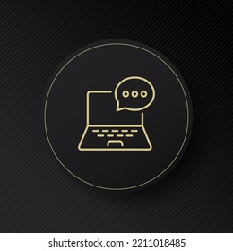 Laptop with a speech bubble line icon. Messages with dots, information exchange, letter, texting, messenger, online, notification, alert, internet. Communication concept. Vector line icon for Business