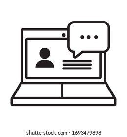 laptop with speech bubble line style icon vector illustration design