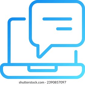 Portátil con píxel de burbuja de voz icono de vector lineal de gradiente perfecto. Notificación de mensajes en el equipo portátil. Símbolo de color de línea delgada. Pictograma de estilo moderno. Dibujo de contorno aislado del vector