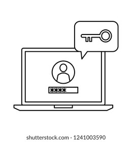 laptop with speech bubble and retro key