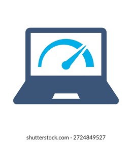 Laptop-Geschwindigkeit Symbol blau flach Vektor Design Computer-Manometer-Symbol schnelle Leistung steigern Leistung Grafik Element Zeichen