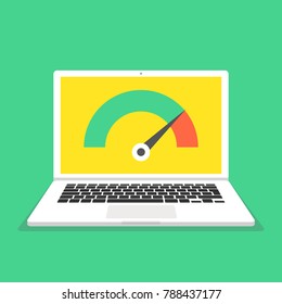 Laptop with speed test on the screen. Vector illustration.