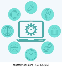 Laptop speed test vector icon sign symbol
