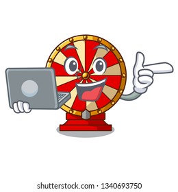 With laptop spinning wheel game the mascot shape