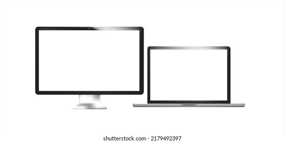 Laptop Split Blank Screen Display Pc Mockup Vector.Modern Laptop Computer Mockup Vector Isolated On Transparent.Vector Notebook Illustration. Photoreal.template For Content