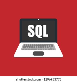 laptop and SQL text inside.