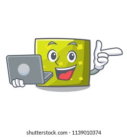 With laptop square character cartoon style