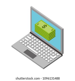 laptop stacked banknote payment money isometric
