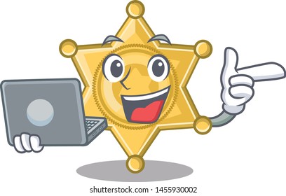 With laptop star badge police isolated in mascot