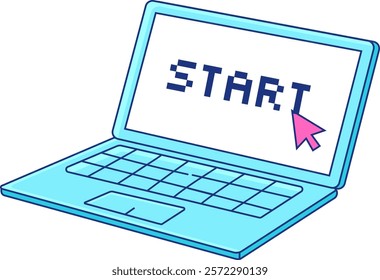 Laptop With Star Button On Display Vector Illustration