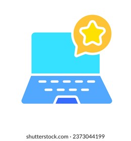 Laptop mit Sternensymbol. Technik, Gaming, Training, PC, Internet. Vektorfarbsymbol auf weißem Hintergrund für Wirtschaft und Werbung.