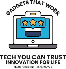 A laptop with a star rating system on it. The laptop is titled "Gadgets That Work"