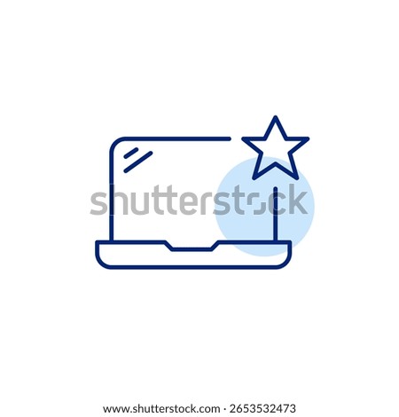 Laptop and star. Top-rated software, favorite device. Premium access. Pixel perfect, editable stroke vector icon
