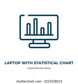 Laptop with statistical chart icon. Linear vector illustration from computer and media collection. Outline laptop with statistical chart icon vector. Thin line symbol for use on web and mobile apps, 