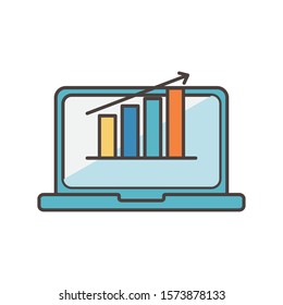 laptop statistics diagram social media icon vector illustration