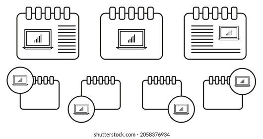 Icono vectorial de estadísticas de portátiles en la ilustración de conjunto de calénder para ui y ux, sitio web o aplicación móvil