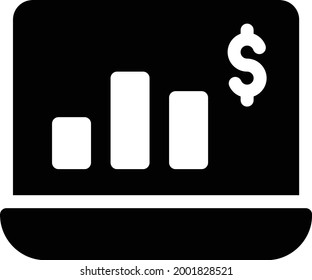 icono plano de glifo vectorial de estadísticas de portátiles