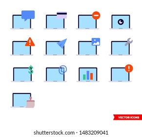 Laptop status icon set of color types. Isolated vector sign symbols. Icon pack.