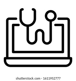 Laptop stethoscope icon. Outline laptop stethoscope vector icon for web design isolated on white background