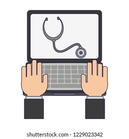 Laptop with stethoscope on screen