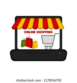 Laptop with a store front. Online shopping