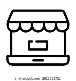 Laptop store icon, e commerce business, online retail shop, digital market, web service, website graphic.