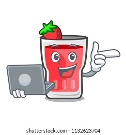 With laptop strawberry mojito character cartoon