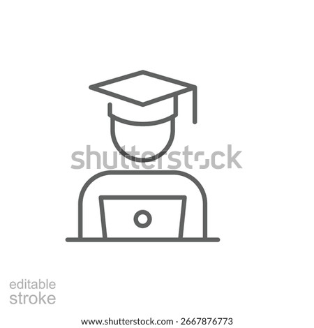 Laptop Student Study Outline Icon Editable Stroke Online Education