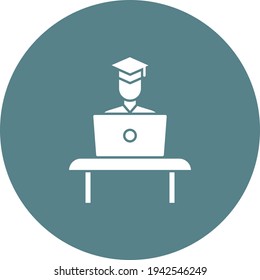 Laptop, Student, Studium, Tischsymbol, Vektorbild. Kann auch für Online-Bildung verwendet werden. Geeignet für den Einsatz in Web-Apps, mobilen Apps und Printmedien.