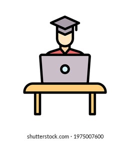 Laptop, student, study, table icon vector image. Can also be used for online education. Suitable for use on web apps, mobile apps and print media.