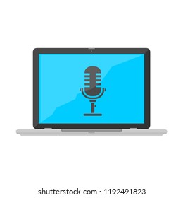 Laptop Studio Recording Vector Illustration Icon.