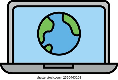 Laptop with stylized earth on screen, concept for global communication or online education