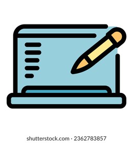 Laptop stylus icon outline vector. Design pad. Draw signature color flat