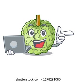 With laptop sugar apple fruit isolated on cartoon