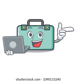 With laptop suitcase character cartoon style