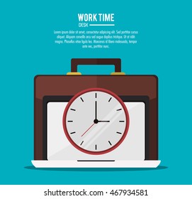 laptop suitcase clock office work time supply icon. Colorfull and flat illustration, vector