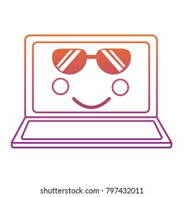 laptop with sunglasses kawaii icon image 