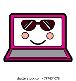 laptop with sunglasses kawaii icon image 