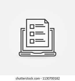 Laptop with survey outline vector icon or symbol