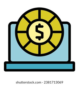 Laptop sweepstake icon outline vector. Draw lottery. Raffle prize color flat