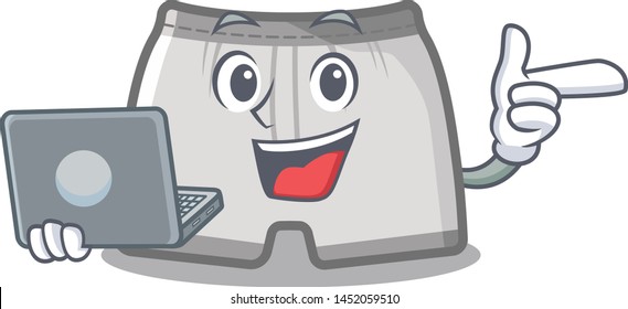 With laptop swimming trunks in the cartoon shape